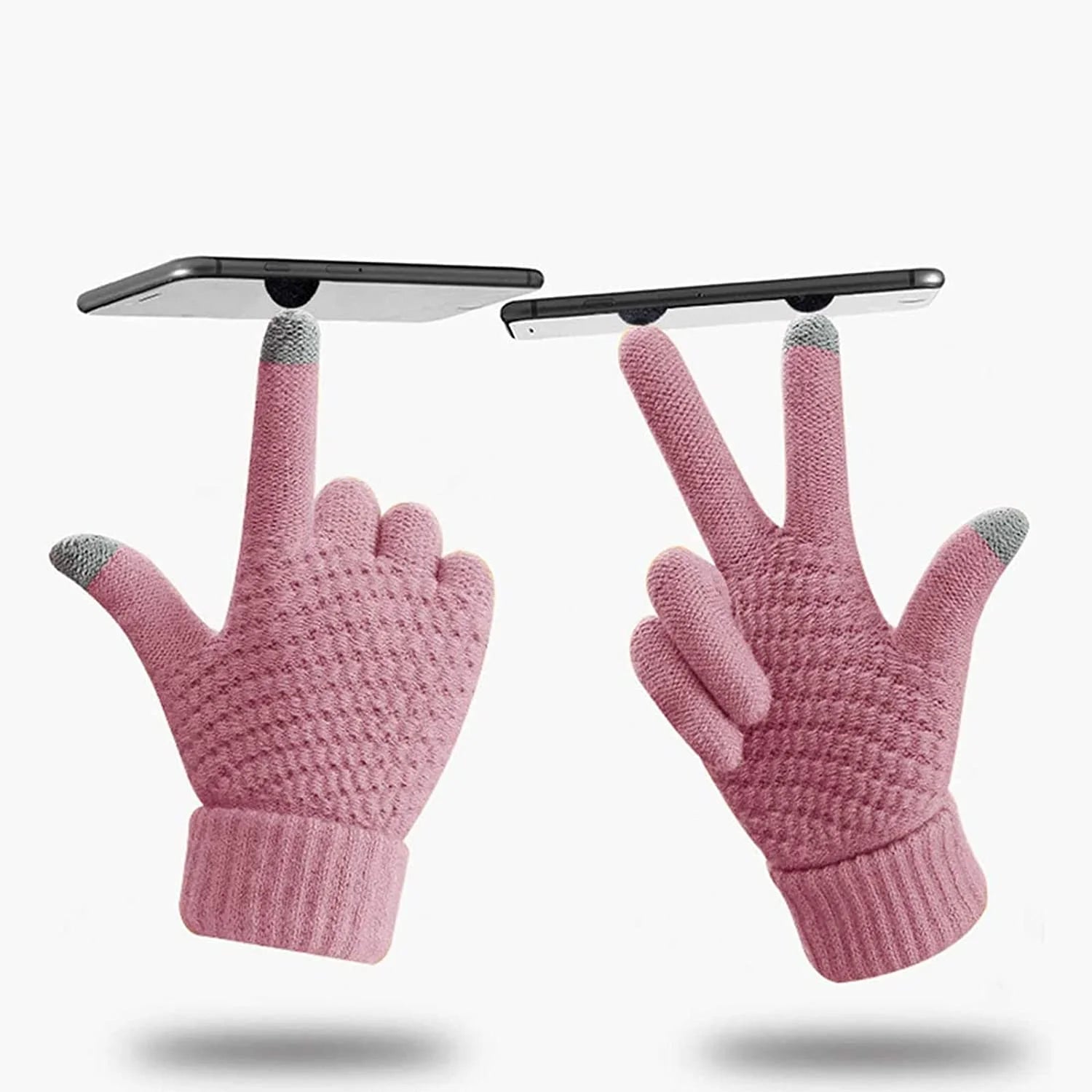 Women Winter Warm Touch Screen Gloves Knitted Soft Elastic Thick Gloves for Clod Weather Black