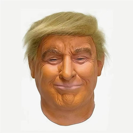 Donald Trump Mask Realistic President Latex Headgear Halloween Party Celebrity Cosplay Costume Props Yellow Wig Head Cover Mask