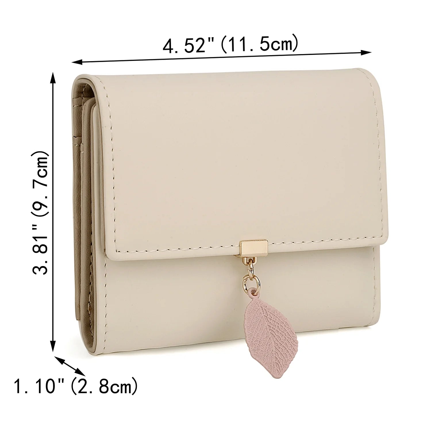 Small Wallet for Women PU Leather RFID Blocking Card Holder Zipper Coin Purse with Leaf Pendant(Khaki)