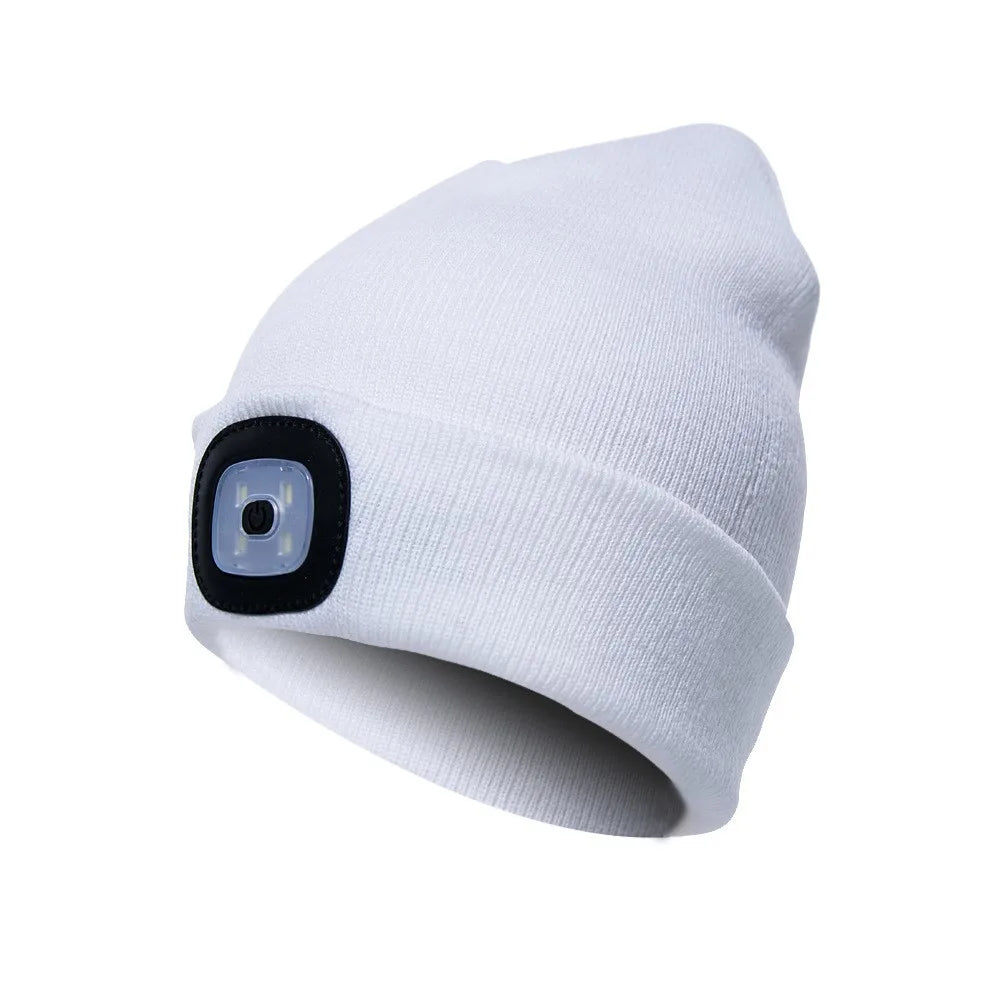 Led Light Knitted Hat Warm Elastic Beanie Autumn Winter Outdoor Sports Night Hiking Fishing Camping Glow Bonnet Unisex Headlight